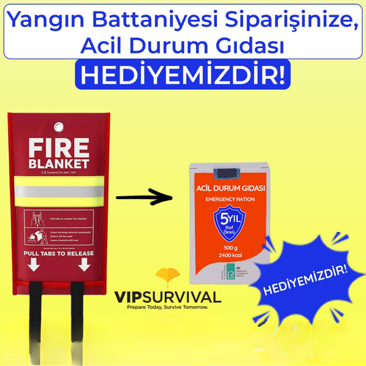 YANGIN BATTANİYESİ + HEDİYE ACİL DURUM GIDASI (5 YIL RAF ÖMRÜ)