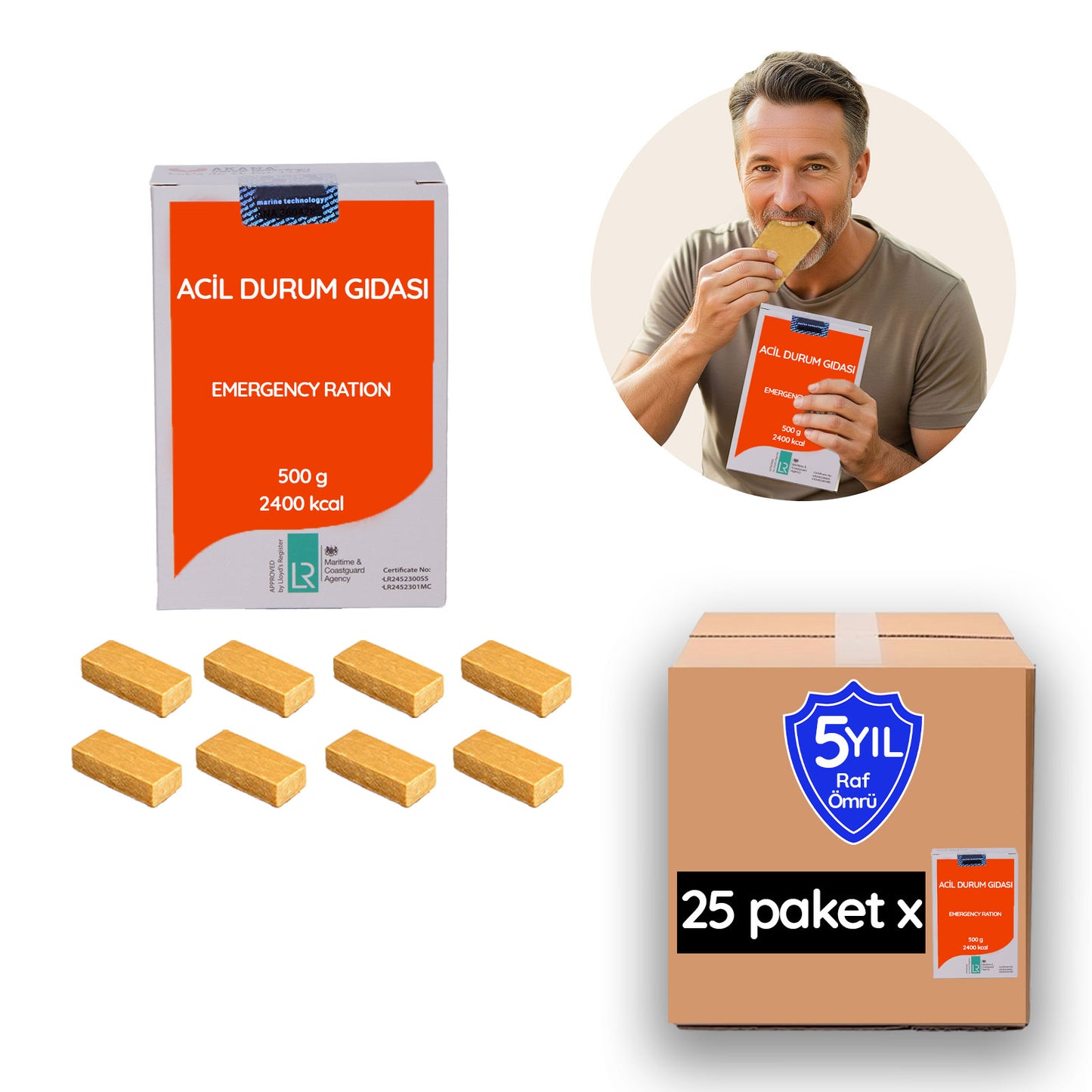 5 Yıl Raf Ömrü ile Acil Durum Gıdası Hayat Kurtaran Beslenme (25 Paket x 500 gr.)