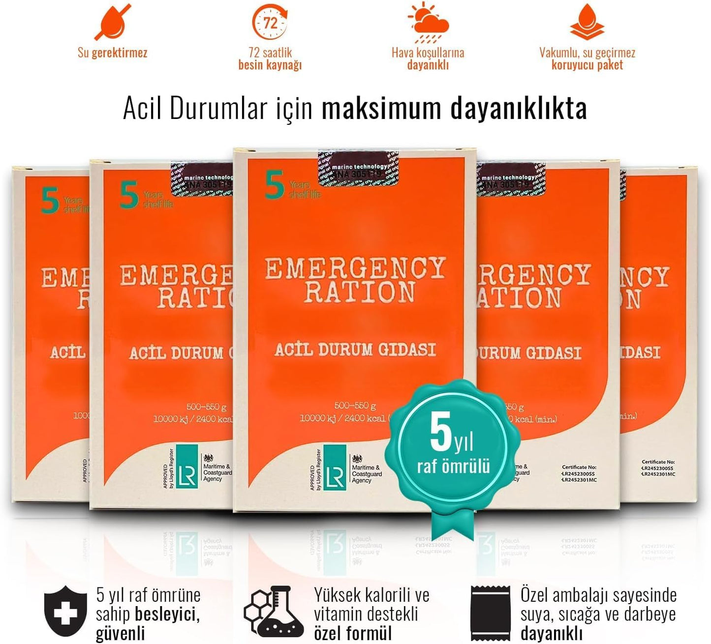 Acil Durum ve Deprem Gıdası, Afet Beslenme Paketi , Hayat Kurtaran Beslenme,5 Yıl Raf Ömrü İle (5 Paket x 500 gr.)