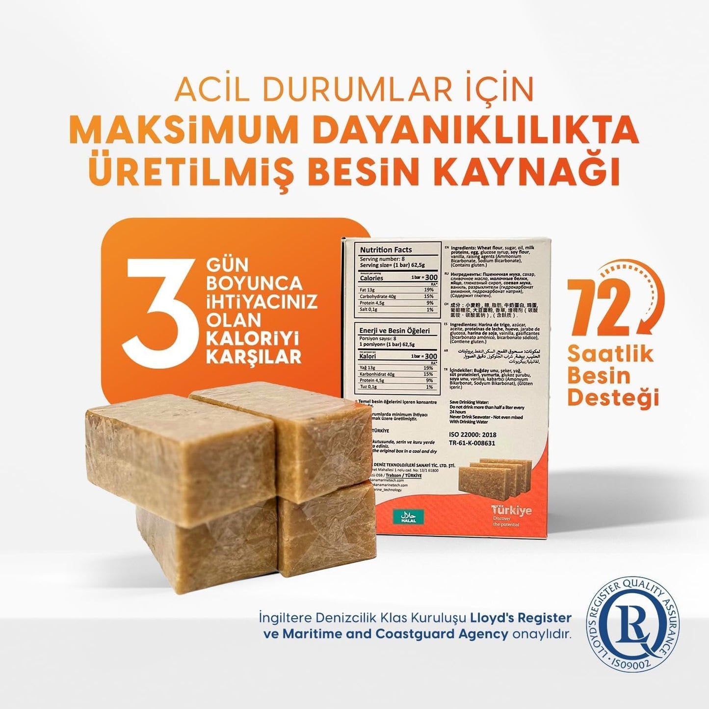 Acil Durum ve Deprem Gıdası, Afet Beslenme Paketi , Hayat Kurtaran Beslenme,5 Yıl Raf Ömrü İle (5 Paket x 500 gr.)