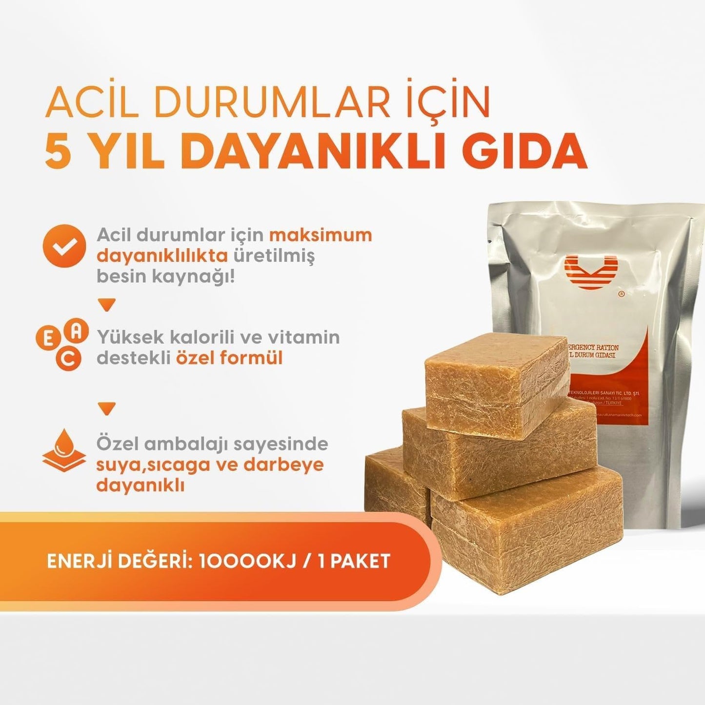 Acil Durum ve Deprem Gıdası, Afet Beslenme Paketi , Hayat Kurtaran Beslenme,5 Yıl Raf Ömrü İle (5 Paket x 500 gr.)