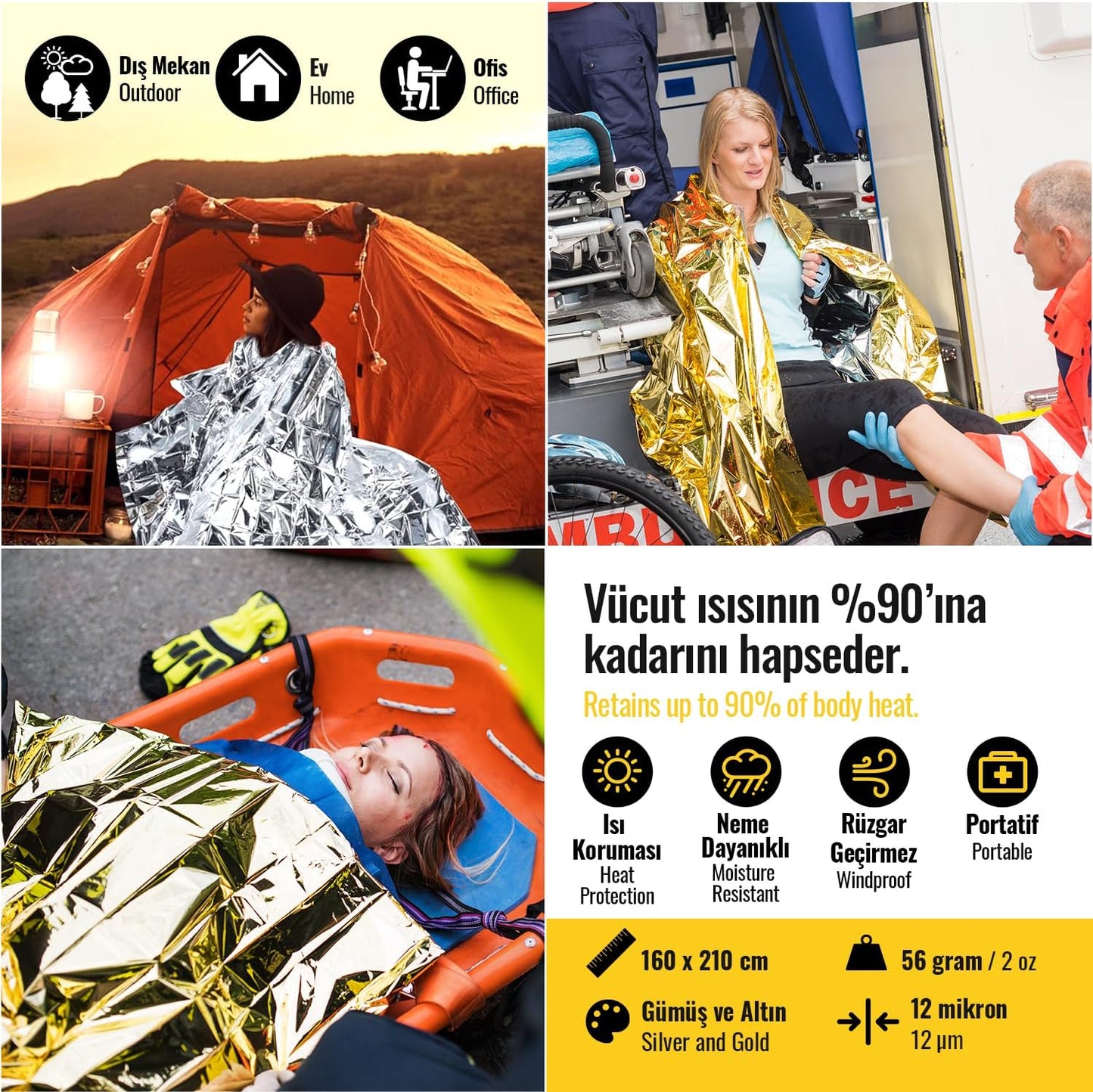 Acil Durum Seti | Termal Battaniye( ÇİFT TARAFLI )  ve Acil Durum Gıda | Deprem, Afet, İlk Yardım, Survival Kit ve Kamp İçin Uygun Hayatta Kalma Seti