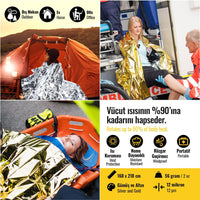 Acil Durum Seti | Termal Battaniye( ÇİFT TARAFLI )  ve Acil Durum Gıda | Deprem, Afet, İlk Yardım, Survival Kit ve Kamp İçin Uygun Hayatta Kalma Seti