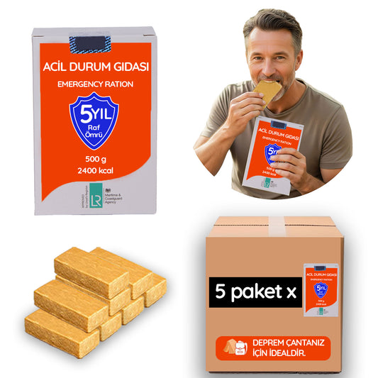 Acil Durum ve Deprem Gıdası, Afet Beslenme Paketi , Hayat Kurtaran Beslenme,5 Yıl Raf Ömrü, (1 KOLİ)  (10 Paket x 500 gr )