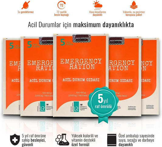 Acil Durum ve Deprem Gıdası, Afet Beslenme Paketi , Hayat Kurtaran Beslenme,5 Yıl Raf Ömrü İle (5 Paket x 500 gr.)