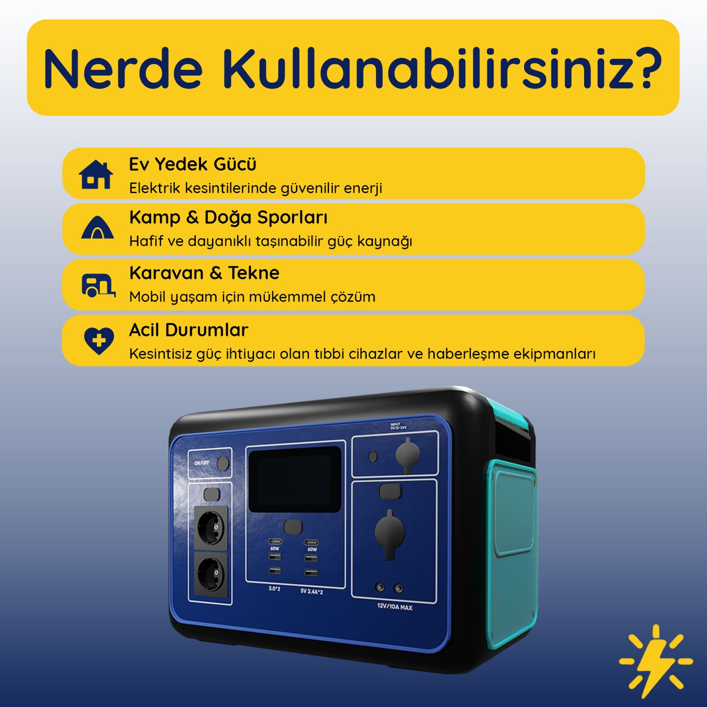 Acil Durumlar İçin Solar Jeneratör 100W Güneş Paneli ile Kesintisiz Enerji