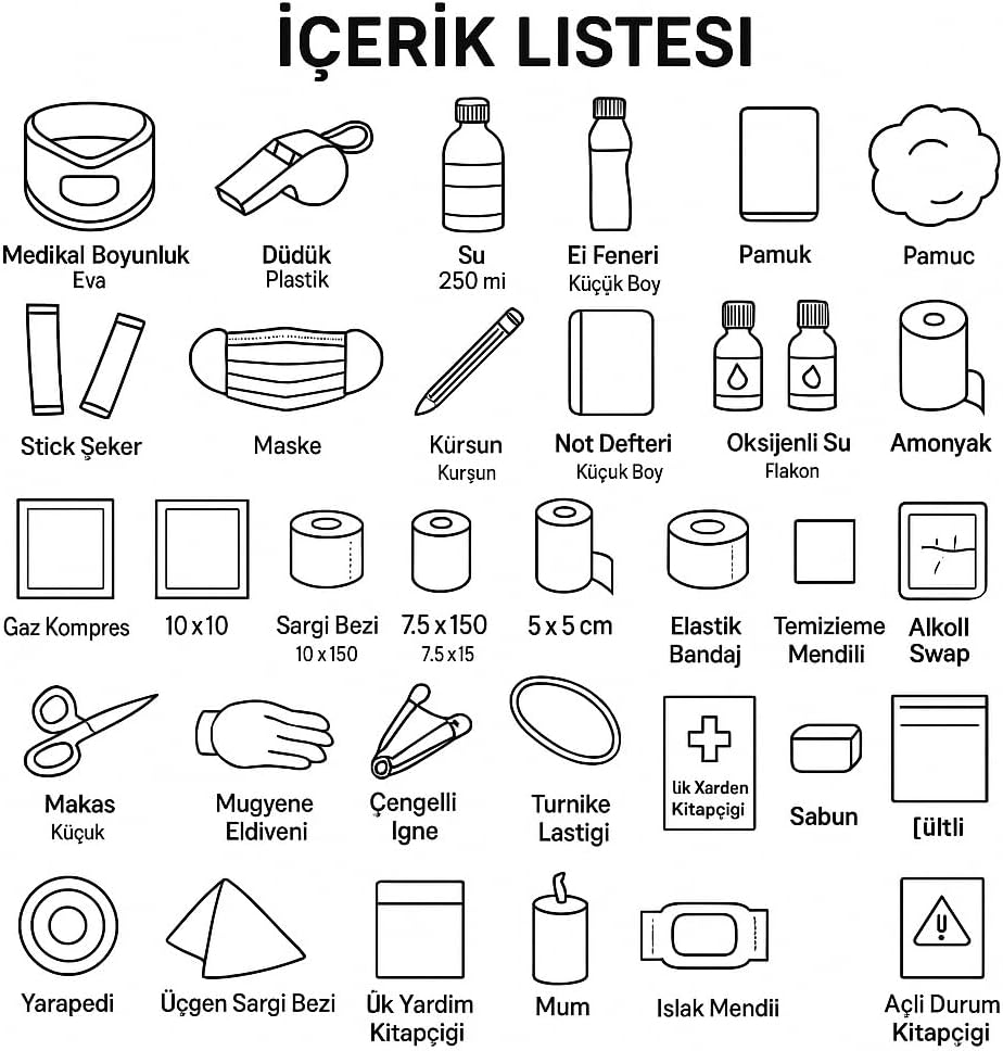 Afet Acil Durum Deprem Çantası, İlk Yardım Setli, Ev,Kamp,İş yeri Ve  Araç İçin Uygun İlk  Yardım Kiti