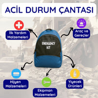 Afet Acil Durum Deprem Çantası, İlk Yardım Setli, Ev,Kamp,İş yeri Ve  Araç İçin Uygun İlk  Yardım Kiti (Mavi)