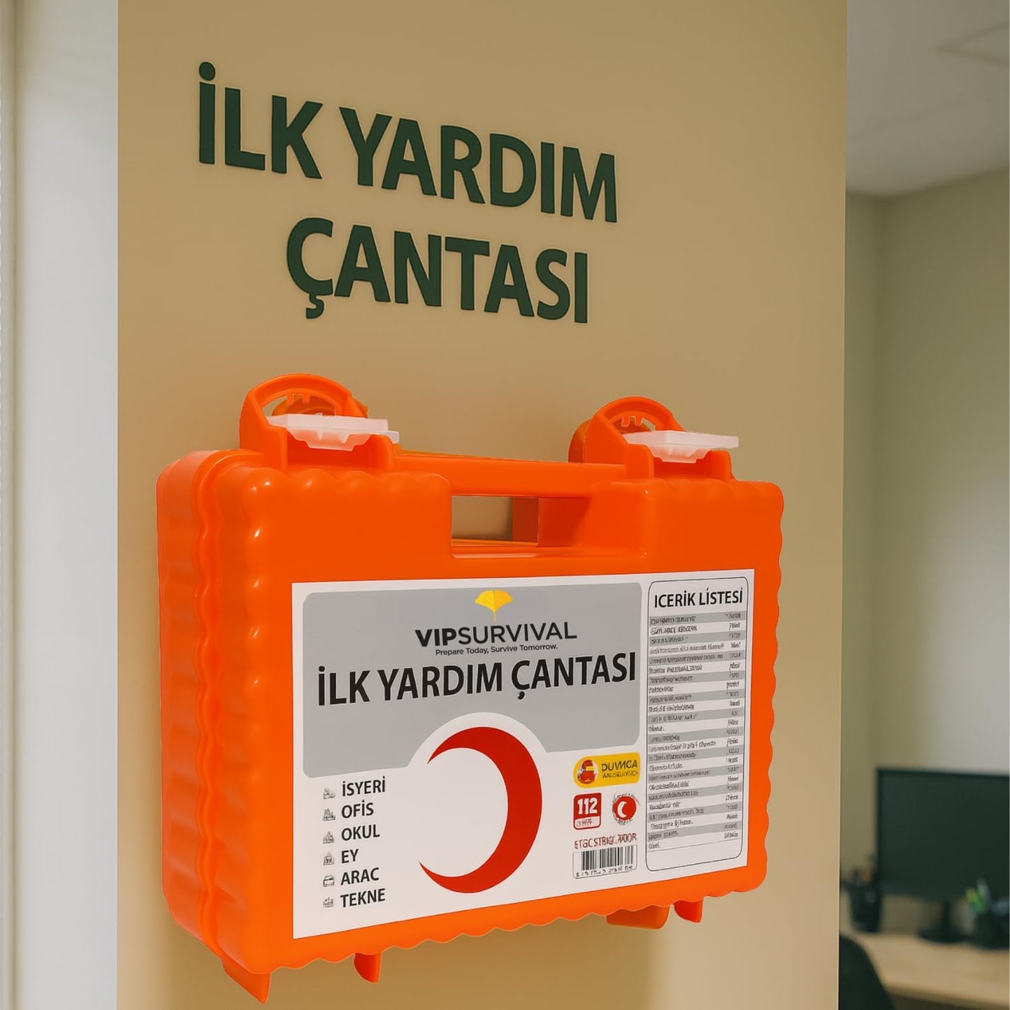 İlk Yardım Çantası – Acil Durum ve Afet Seti - İş Yeri, Ofis, Araç, Ev İçin Uygun - Ecza Dolabı -Duvara Monte Edilebilir Sağlık Kiti ( Turuncu )